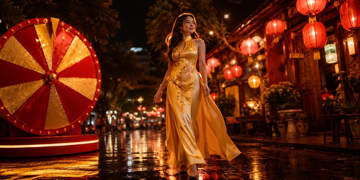 Bàn roulette casino trong không gian mát mẻ Đà Lạt với phong cách áo dài truyền thống