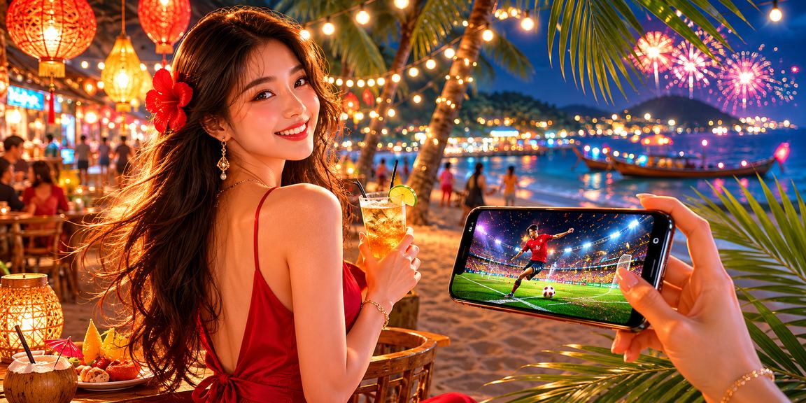 Người dùng đặt cược bóng đá qua điện thoại tại chợ đêm Phú Quốc